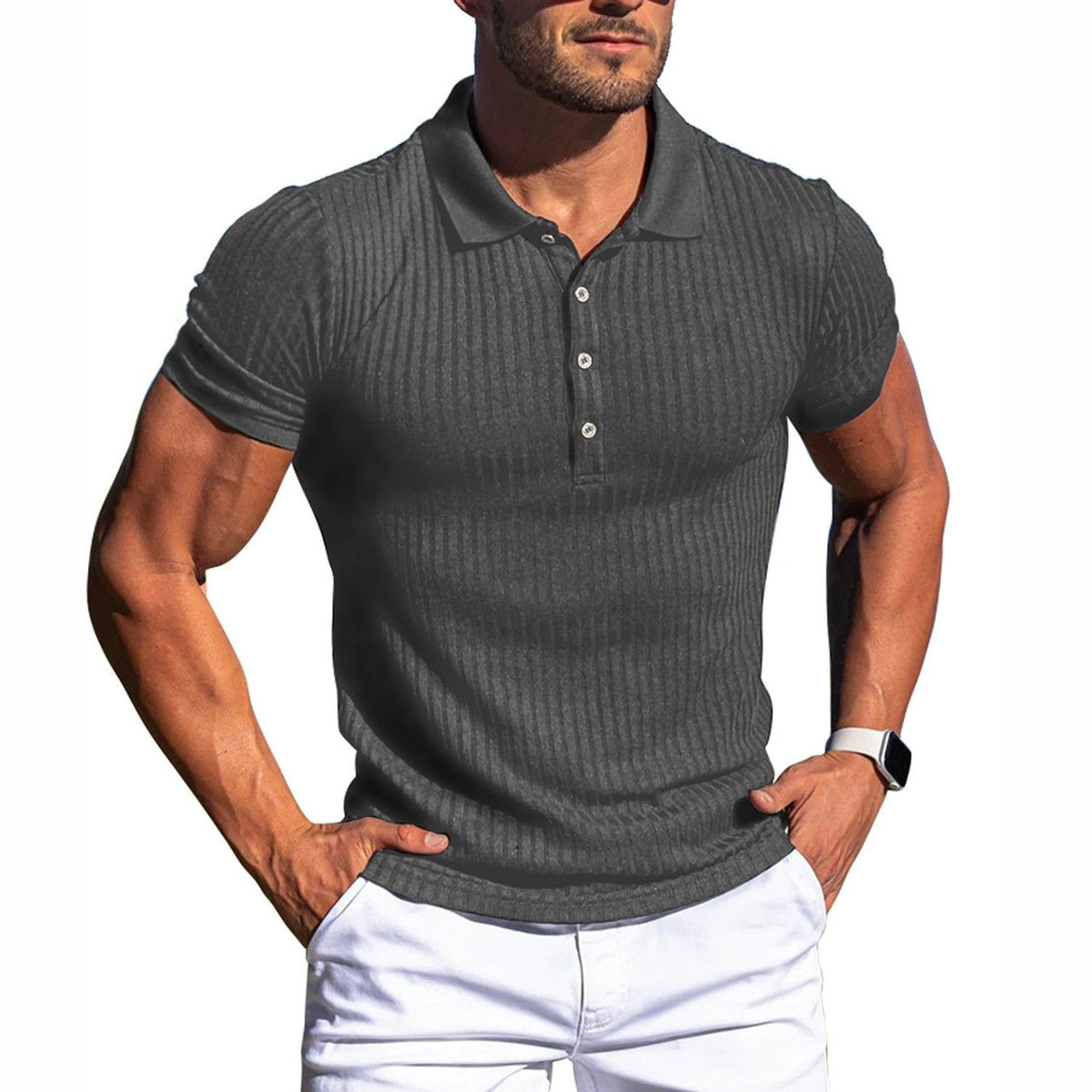 Men's Ribbed Knit Polo Shirt