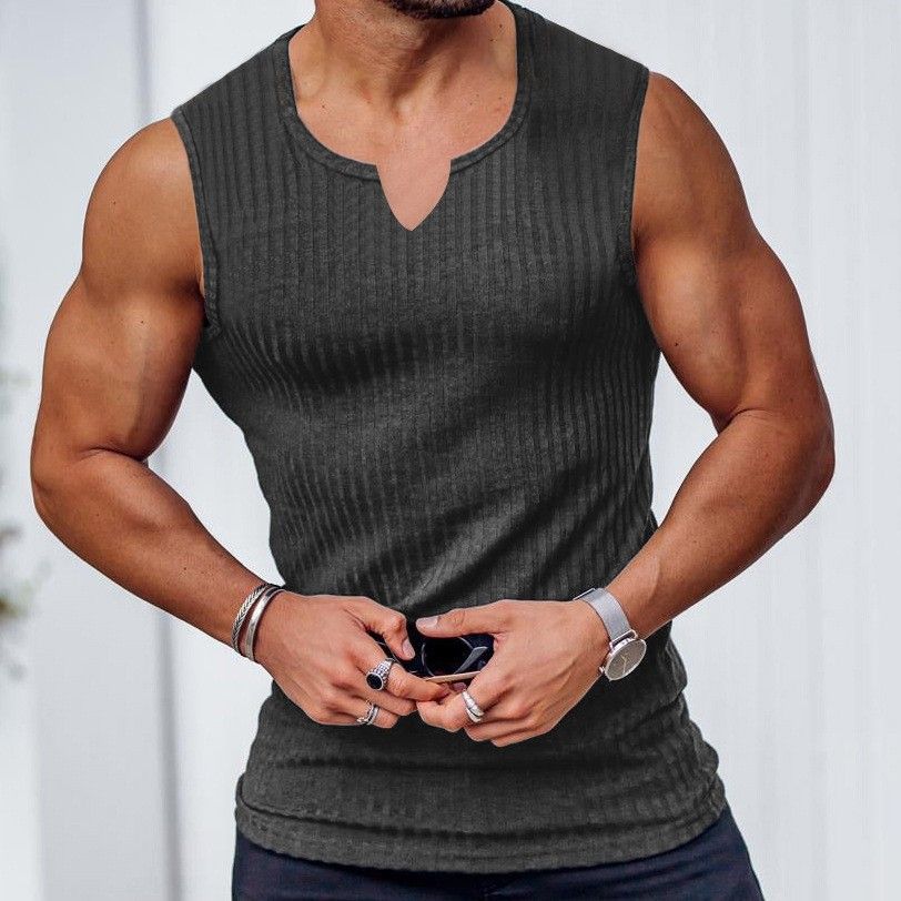 Men's Ribbed V-Notch Sleeveless Tank Top