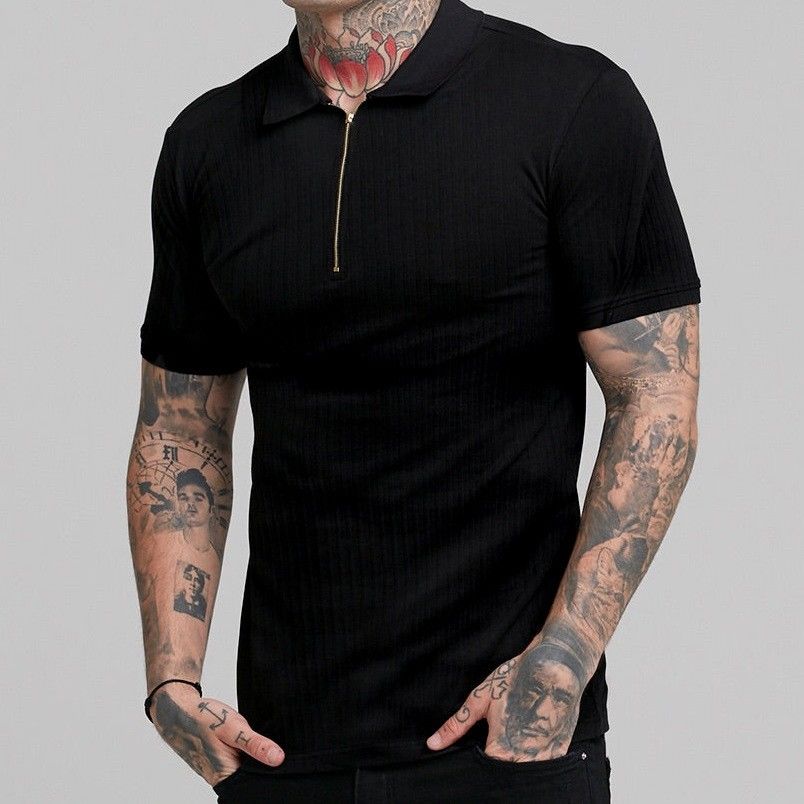 Men's Ribbed Zip-Collar Polo Shirt