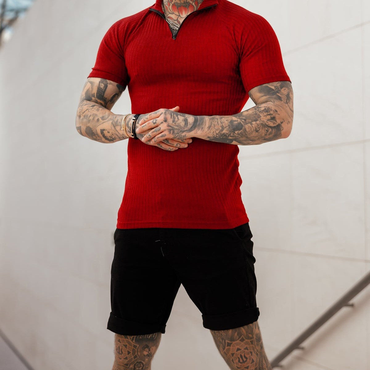 Men's Ribbed Zip-Collar Polo Shirt