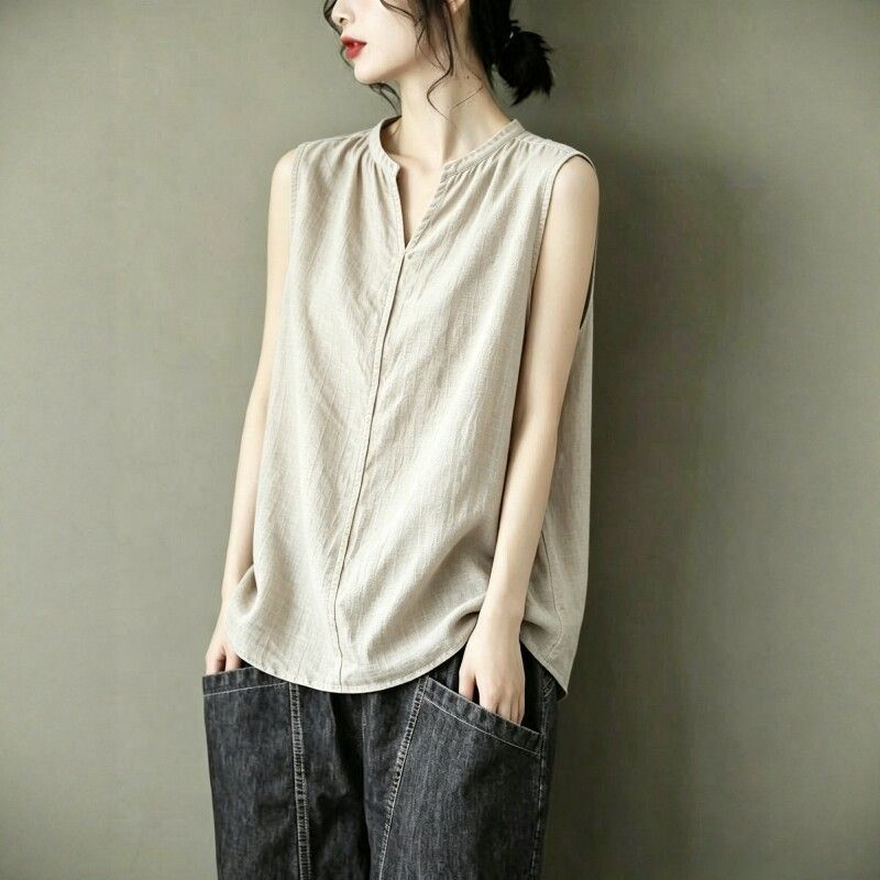 Sleeveless Relaxed-Fit Top – Woven Texture