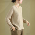 Relaxed Linen-Blend Long Sleeve Top – Oat