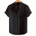Men's Black Pleated Short Sleeve Shirt