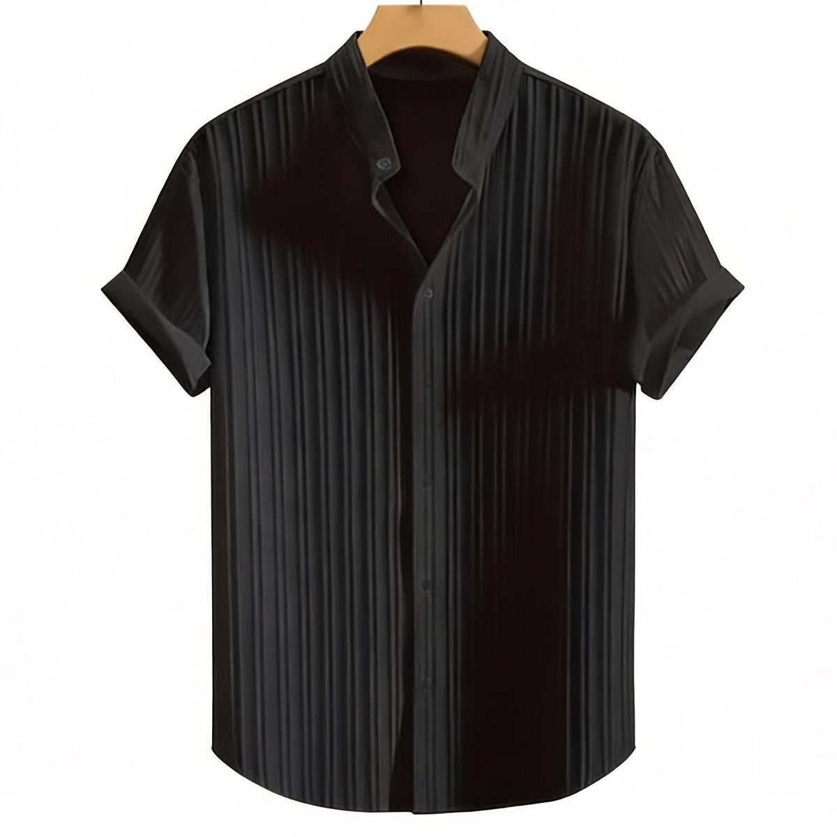 Men's Black Pleated Short Sleeve Shirt