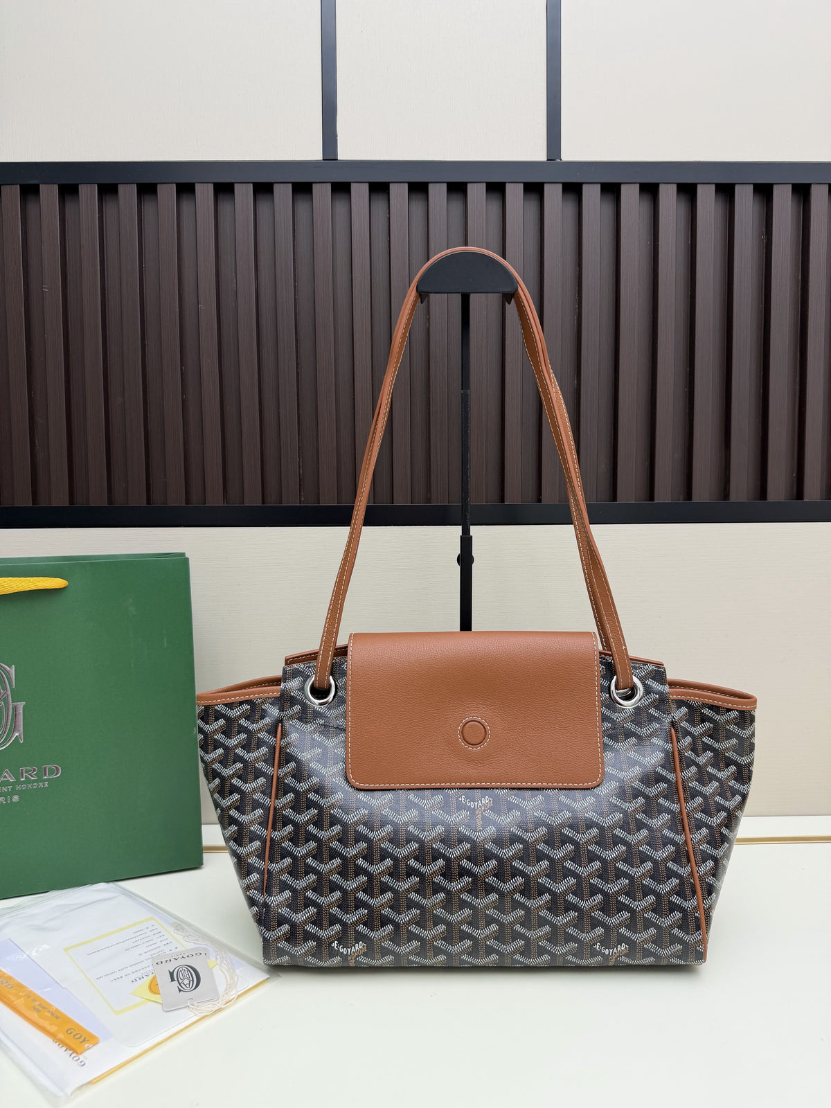 Goyard Structured Monogram Tote with Leather Accents