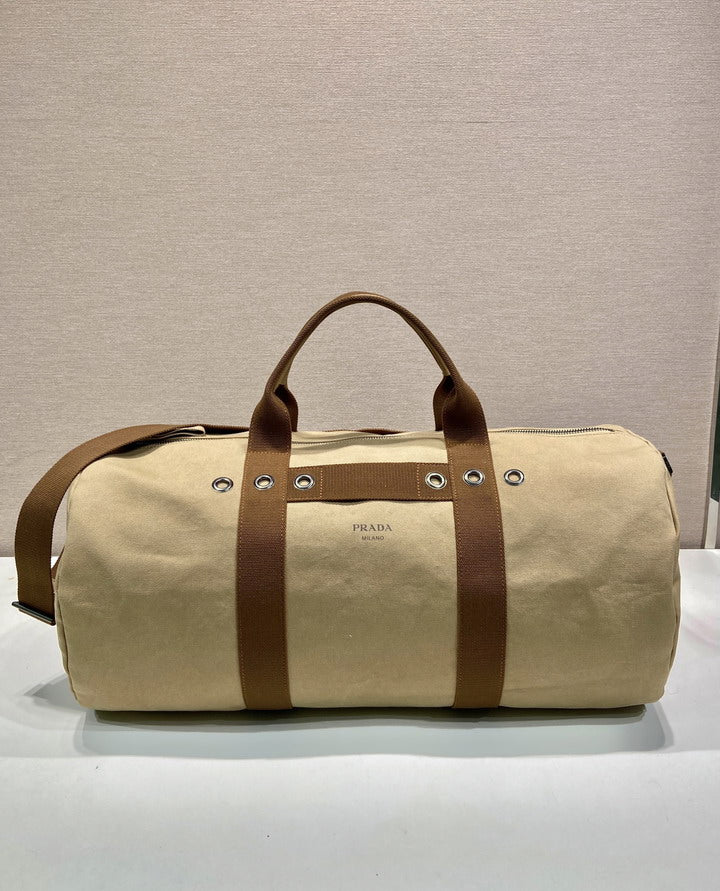 Prada Canvas Duffle Bag with Leather Trim