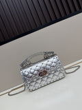 Silver Metallic Quilted Studded Crossbody Bag