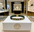 Versace Dark Green Textured Statement Bracelet
