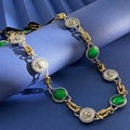 Versace Green Stone Medallion Link Necklace