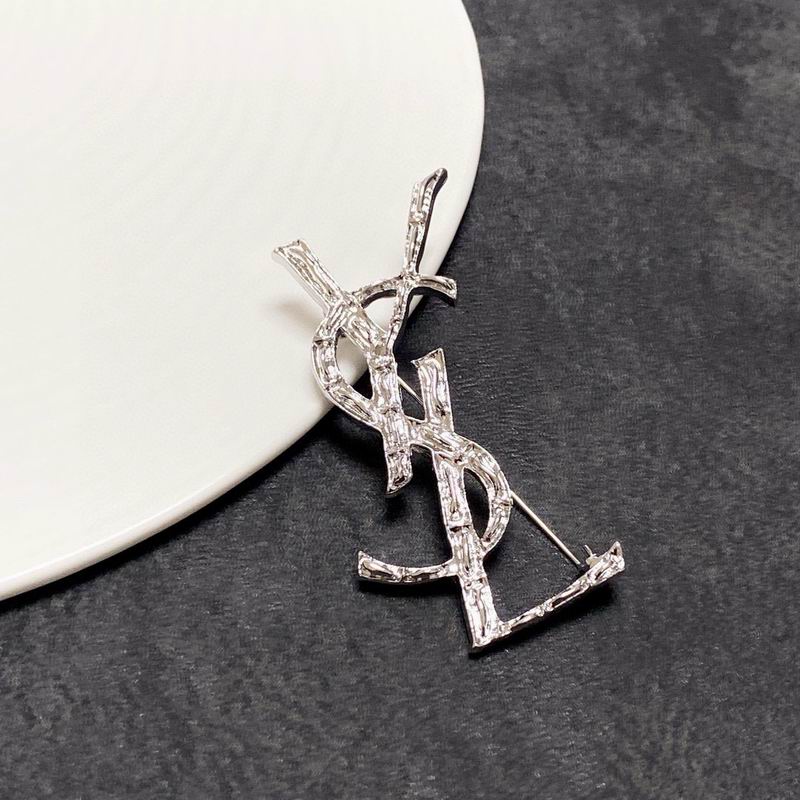Saint Laurent Interlocking Logo-Style Silver-Tone Brooch