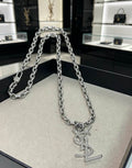 Saint Laurent YSL Monogram Pendant Chain Necklace – Silver