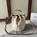CELINE CLARA BAG 24 IN WHITE TRIOMPHE CANVAS AND BROWN CALFSKIN TRIM