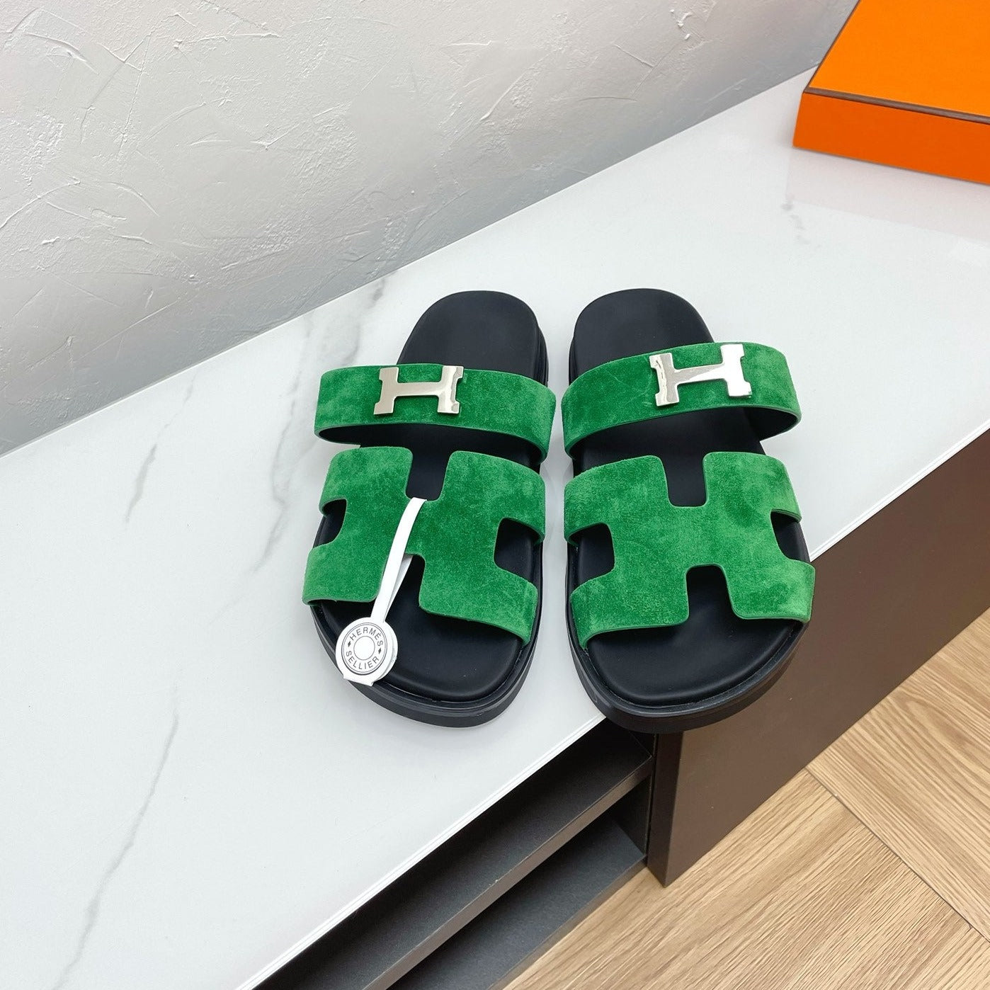 HERMES CHYPRE SANDAL OCEAN SUEDE WITH H BUCKLE