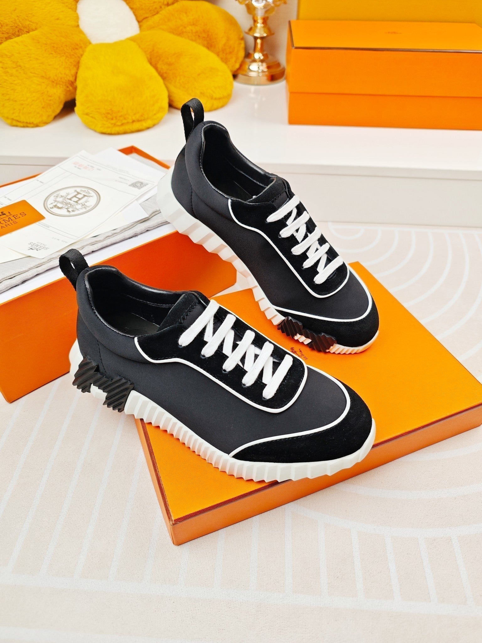 HERMES BOUNCING SNEAKERS BLACK CALFSKIN STYLIZED