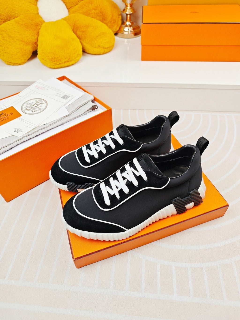 HERMES BOUNCING SNEAKERS BLACK CALFSKIN STYLIZED